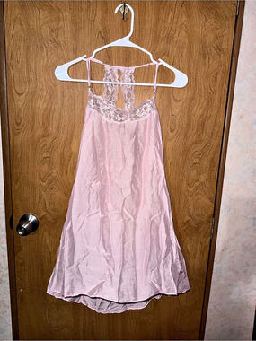 Victoria's Secret Satin Lace-Trim Slip Dress Pink Medium